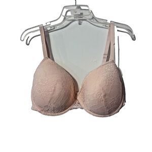 NEW Laura Ashley Women's Plunge Lace Bra 42D Blush Pink Comfort Padded Underwire